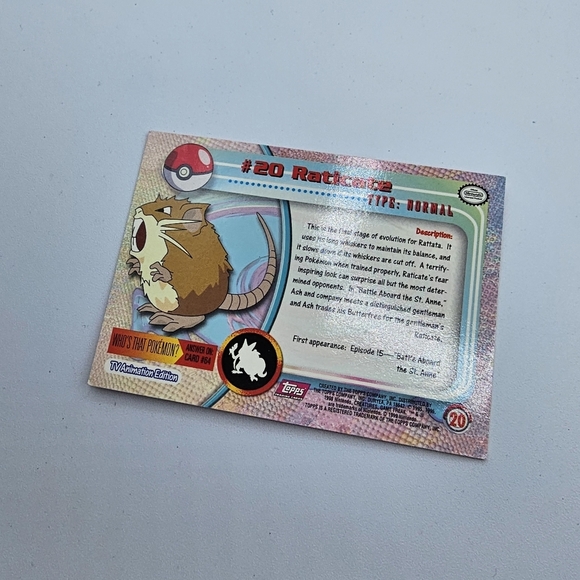 Pokemon 1999 TOPPS Raticate #20 Pink Logo TV Animation Edition Card - Picture 3 of 4